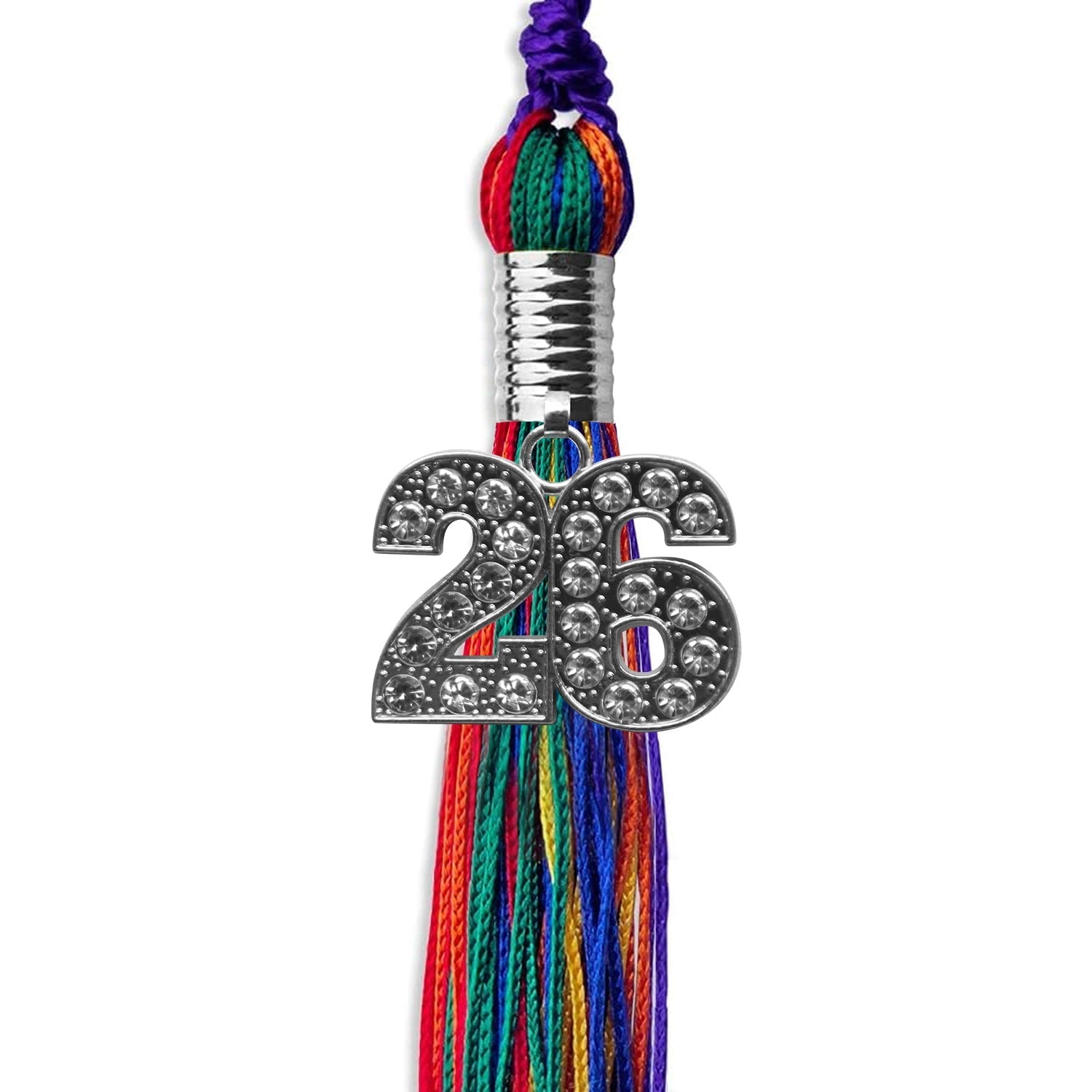 Rainbow Graduation Tassel with Silver Bling Charm by Wholesale Grad Supply