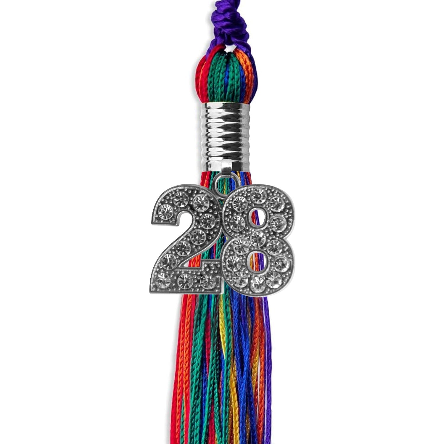 Rainbow Graduation Tassel with Silver Bling Charm by Wholesale Grad Supply