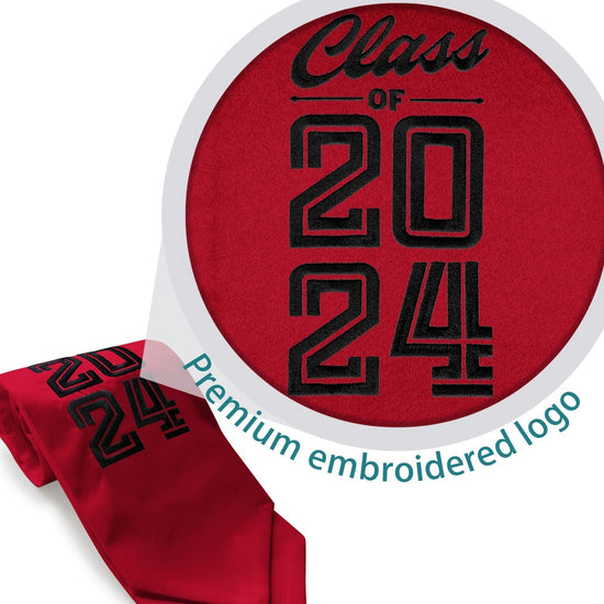 Red Class of 2024 Graduation Stole/Sash with Classic Tips by Wholesale Grad Supply