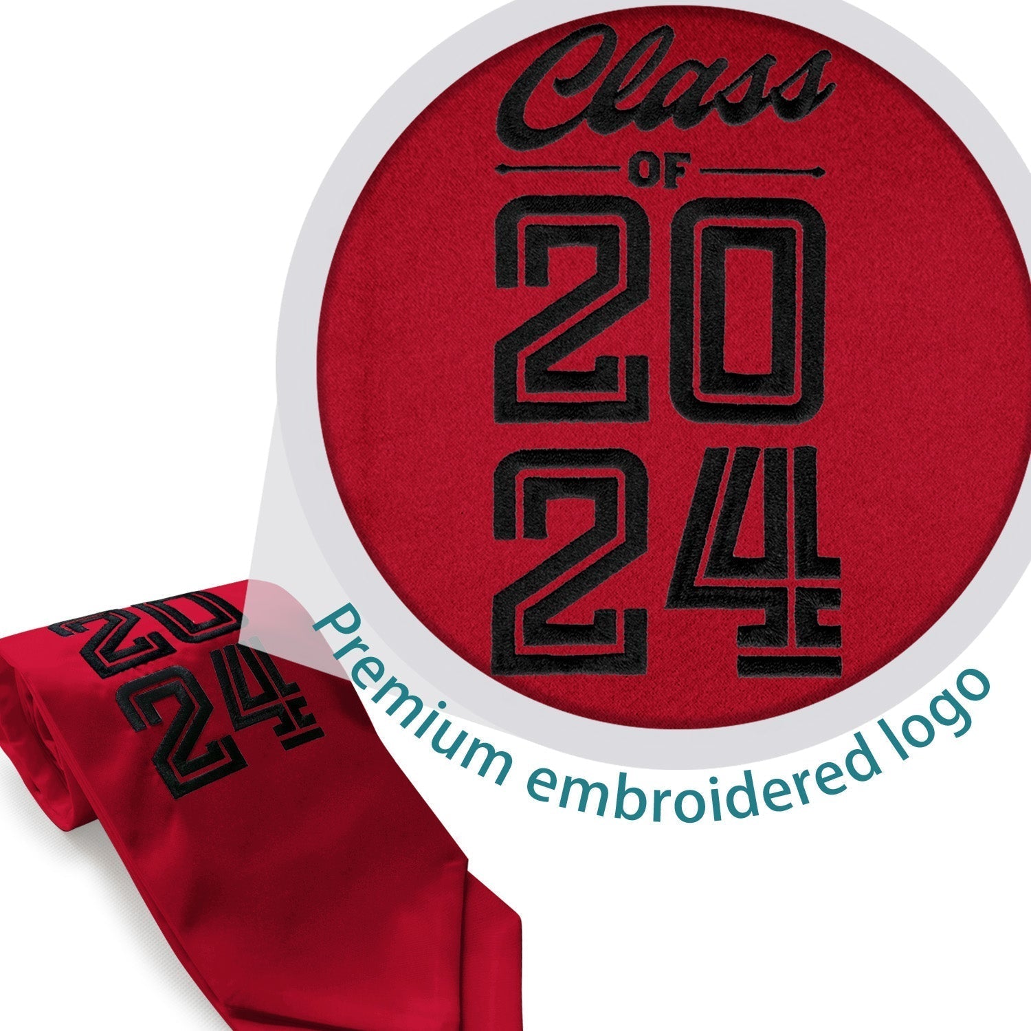 Red Class of 2024 Graduation Stole/Sash with Classic Tips by Wholesale Grad Supply