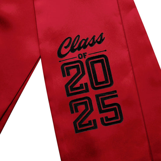 Red Class of 2025 Graduation Stole/Sash with Classic Tips by Wholesale Grad Supply