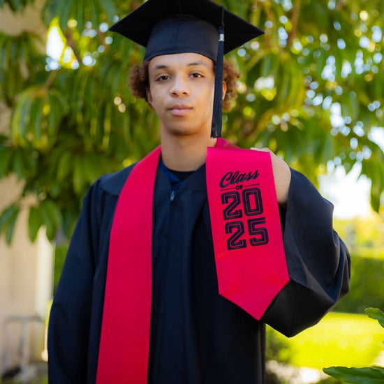 Red Class of 2025 Graduation Stole/Sash with Classic Tips by Wholesale Grad Supply
