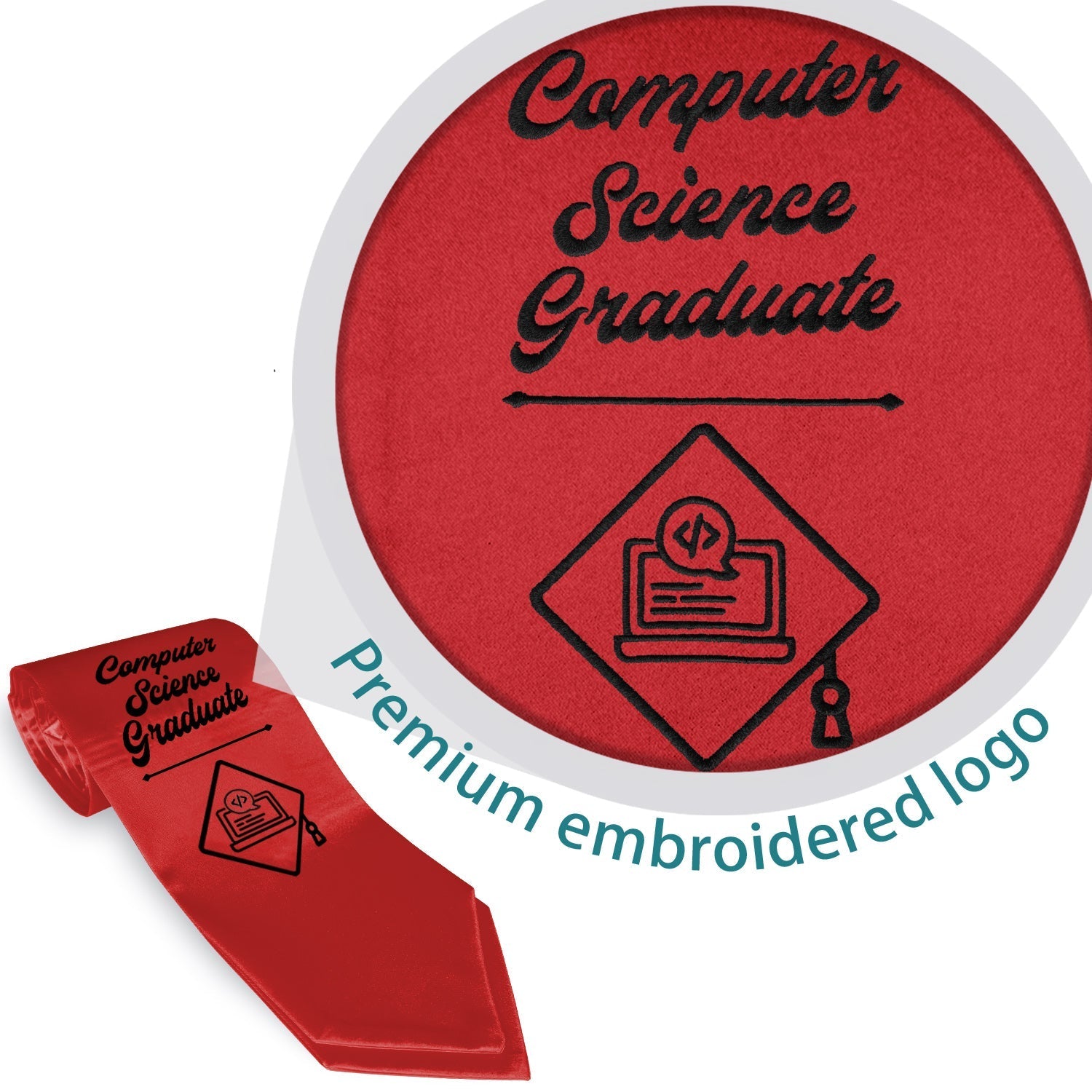Red Computer Science Graduate Stole/Sash with Classic Tips by Wholesale Grad Supply