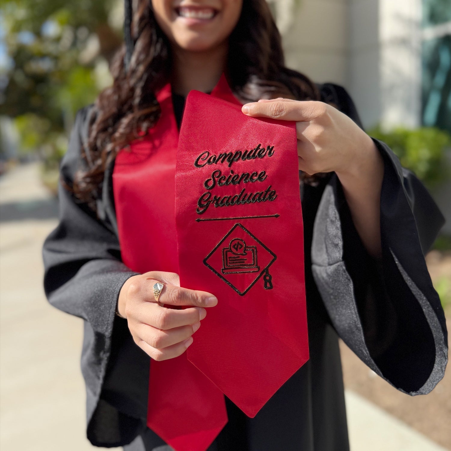 Red Computer Science Graduate Stole/Sash with Classic Tips by Wholesale Grad Supply