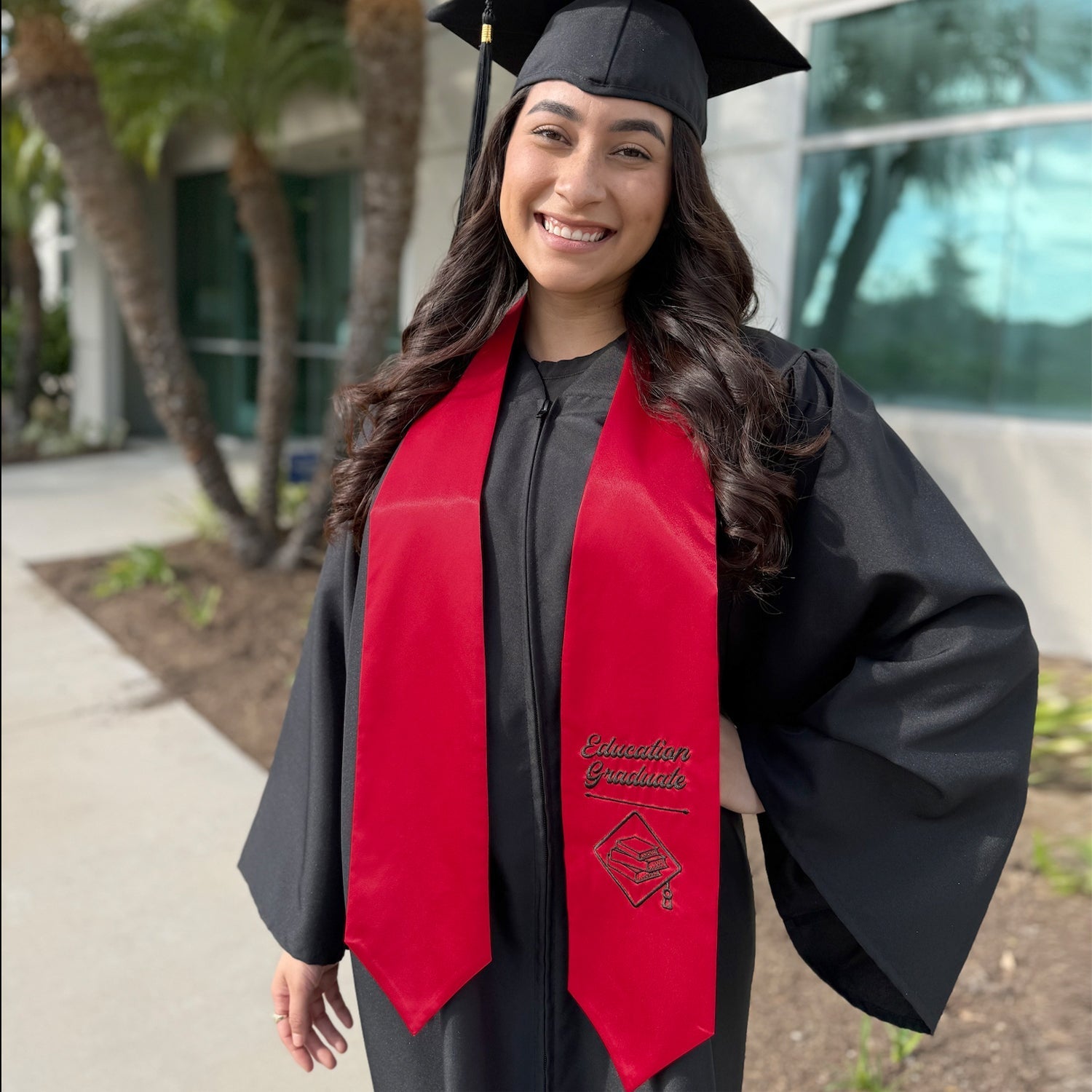 Red Education Graduate Stole/Sash with Classic Tips by Wholesale Grad Supply
