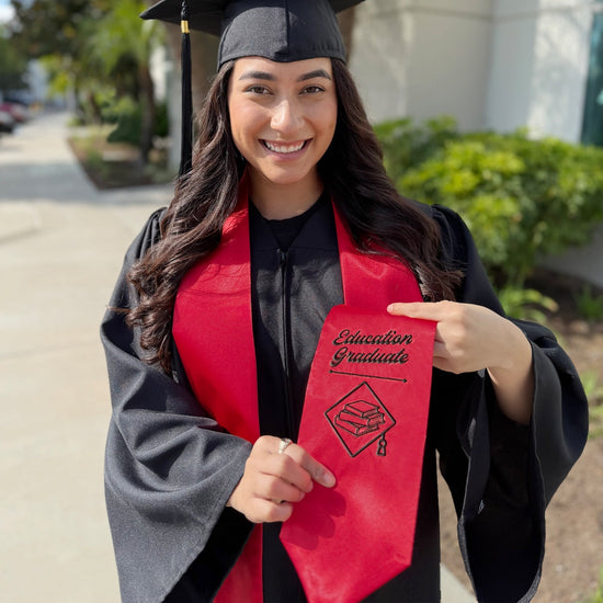 Red Education Graduate Stole/Sash with Classic Tips by Wholesale Grad Supply