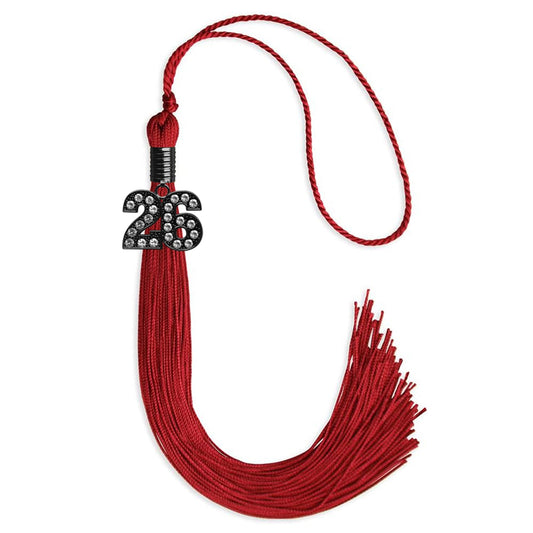 Red Graduation Tassel with Black Bling Charm by Wholesale Grad Supply
