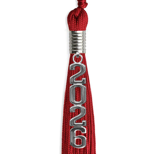 Red Graduation Tassel with Silver Stacked Date Drop by Wholesale Grad Supply