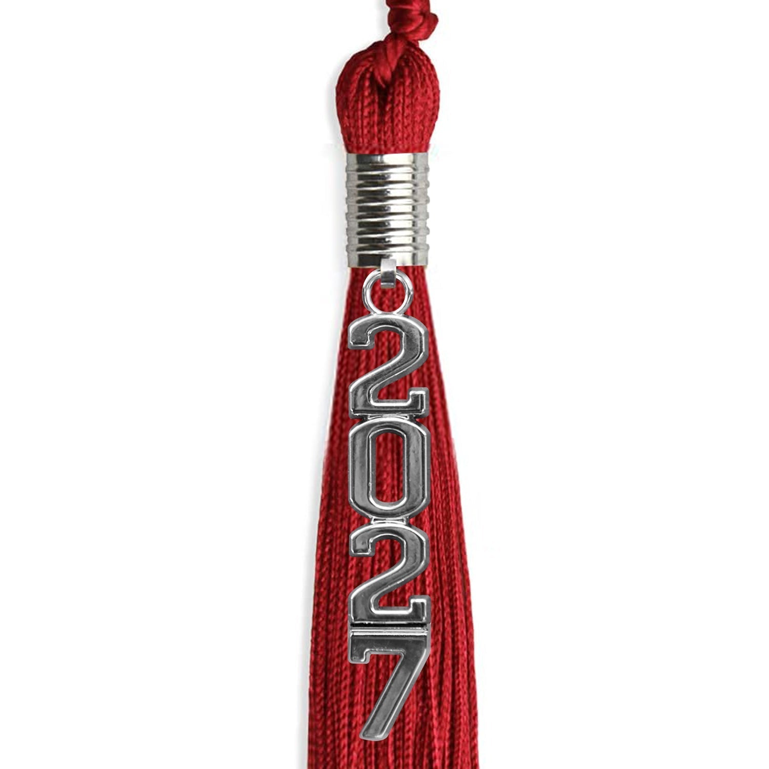 Red Graduation Tassel with Silver Stacked Date Drop by Wholesale Grad Supply