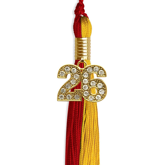 Red/Gold Graduation Tassel with Gold Bling Charm by Wholesale Grad Supply