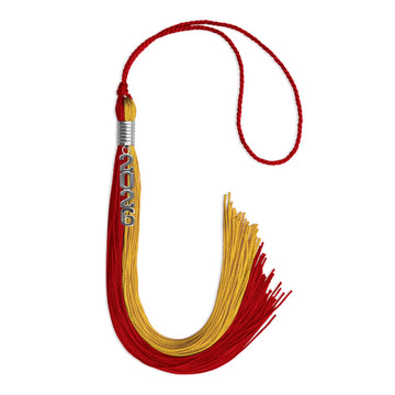 Red/Gold Graduation Tassel with Silver Stacked Date Drop by Wholesale Grad Supply