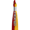Red/Gold Graduation Tassel with Silver Stacked Date Drop by Wholesale Grad Supply