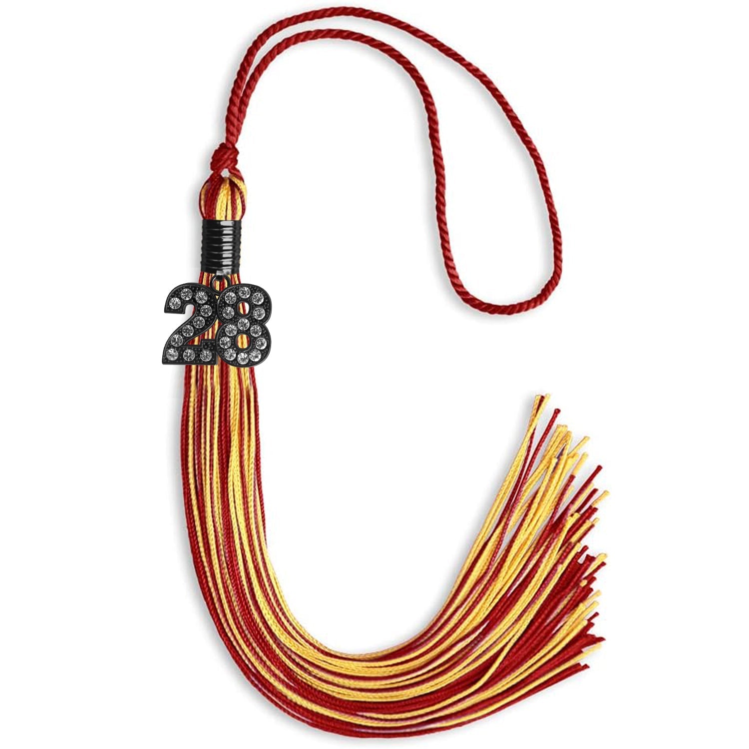 Red/Gold Mixed Color Graduation Tassel with Black Bling Charm by Wholesale Grad Supply