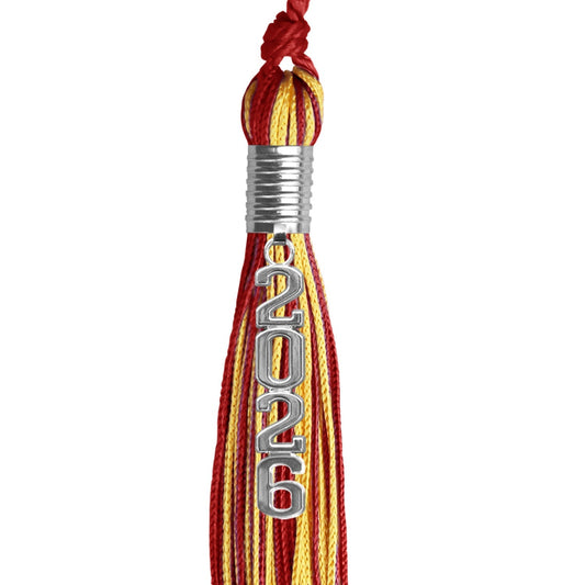 Red/Gold Mixed Color Graduation Tassel with Stacked Silver Date Drop by Wholesale Grad Supply