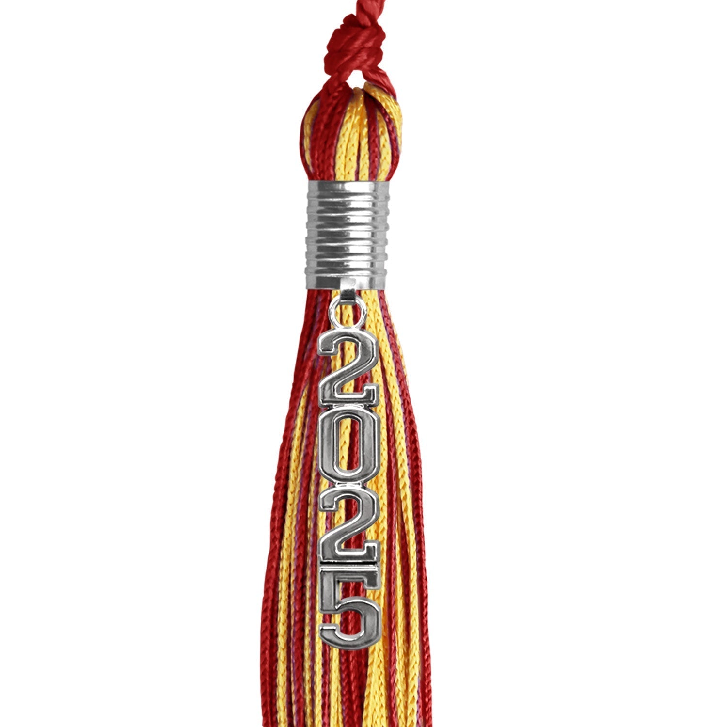 Red/Gold Mixed Color Graduation Tassel with Stacked Silver Date Drop by Wholesale Grad Supply