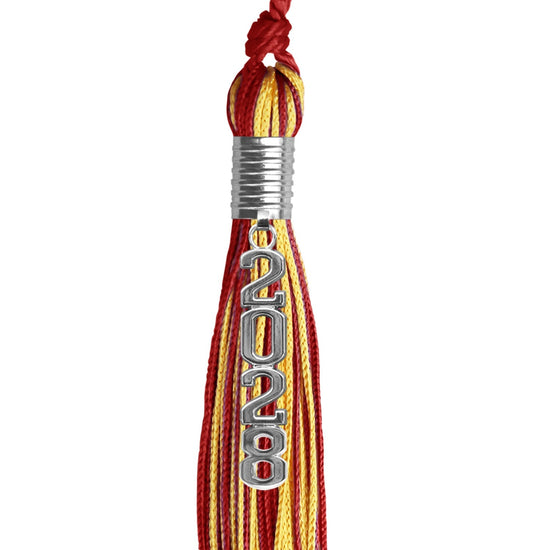 Red/Gold Mixed Color Graduation Tassel with Stacked Silver Date Drop by Wholesale Grad Supply