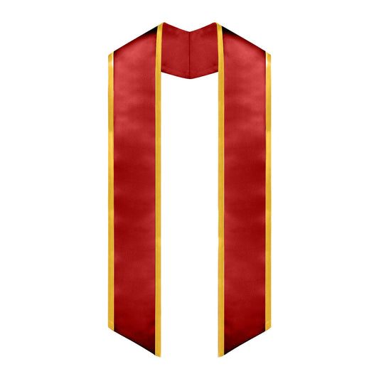 Red/Gold Plain Graduation Stole with Trim Color & Angled End by Wholesale Grad Supply