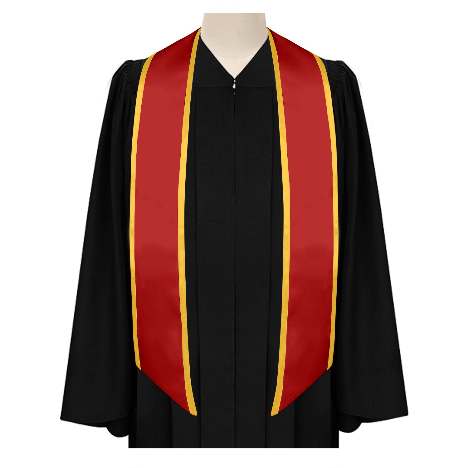 Red/Gold Plain Graduation Stole with Trim Color & Angled End by Wholesale Grad Supply
