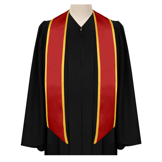 Red/Gold Plain Graduation Stole with Trim Color & Angled End by Wholesale Grad Supply