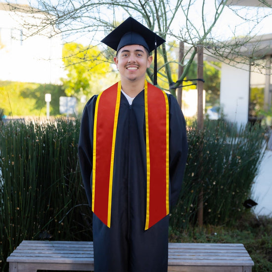 Red/Gold Plain Graduation Stole with Trim Color & Angled End by Wholesale Grad Supply