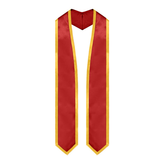 Red/Gold Plain Graduation Stole with Trim Color & Classic End by Wholesale Grad Supply