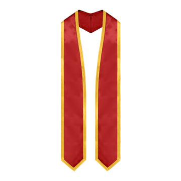 Red/Gold Plain Graduation Stole with Trim Color & Classic End by Wholesale Grad Supply
