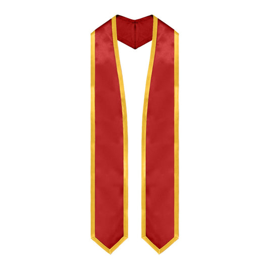 Red/Gold Plain Graduation Stole with Trim Color & Classic End by Wholesale Grad Supply