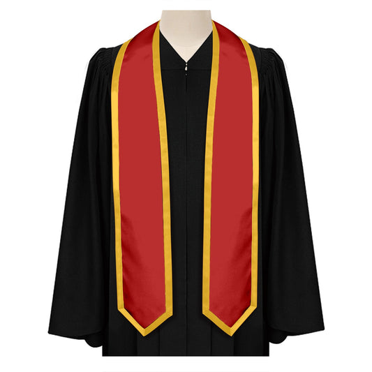 Red/Gold Plain Graduation Stole with Trim Color & Classic End by Wholesale Grad Supply