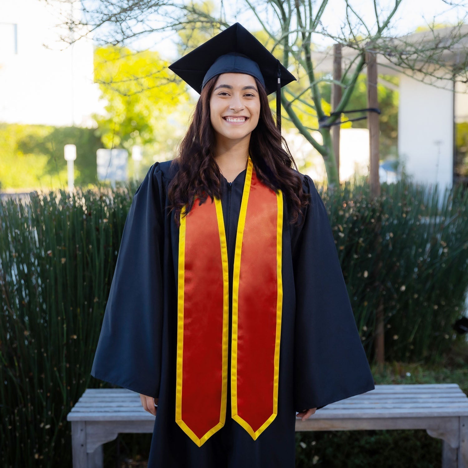 Red/Gold Plain Graduation Stole with Trim Color & Classic End by Wholesale Grad Supply