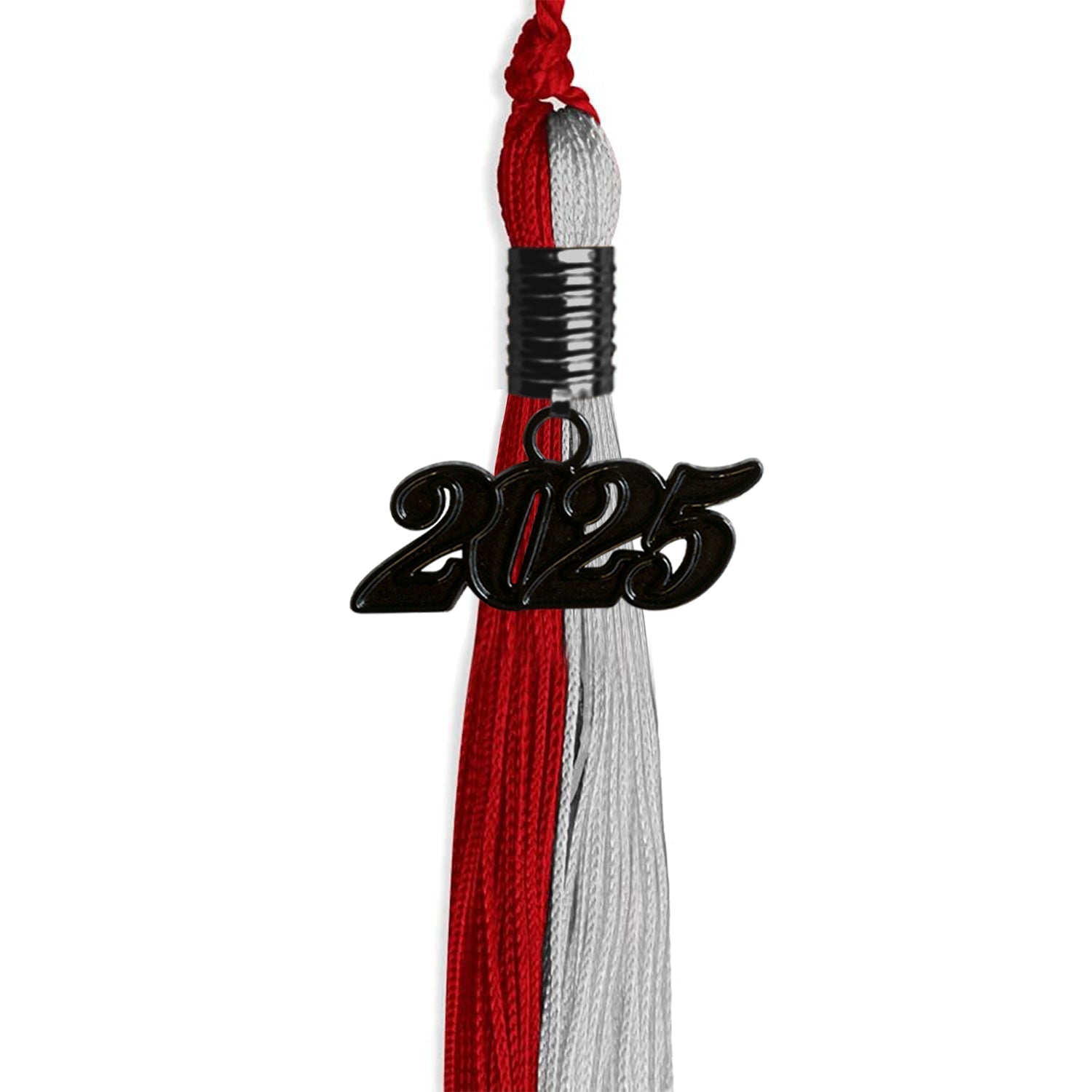 Red/Grey Graduation Tassel with Black Bling Charm by Wholesale Grad Supply