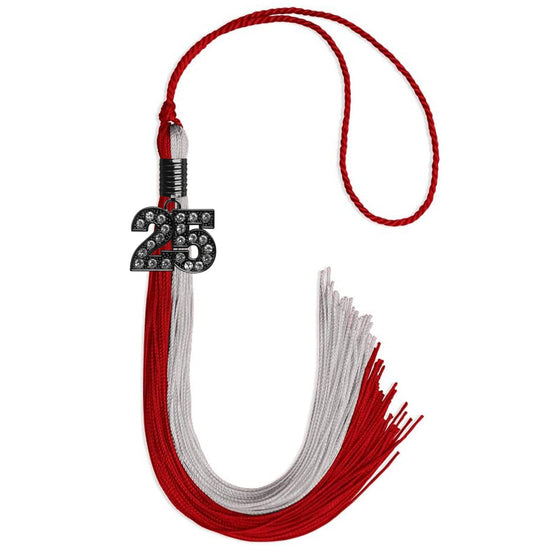 Red/Grey Graduation Tassel with Black Bling Charm by Wholesale Grad Supply