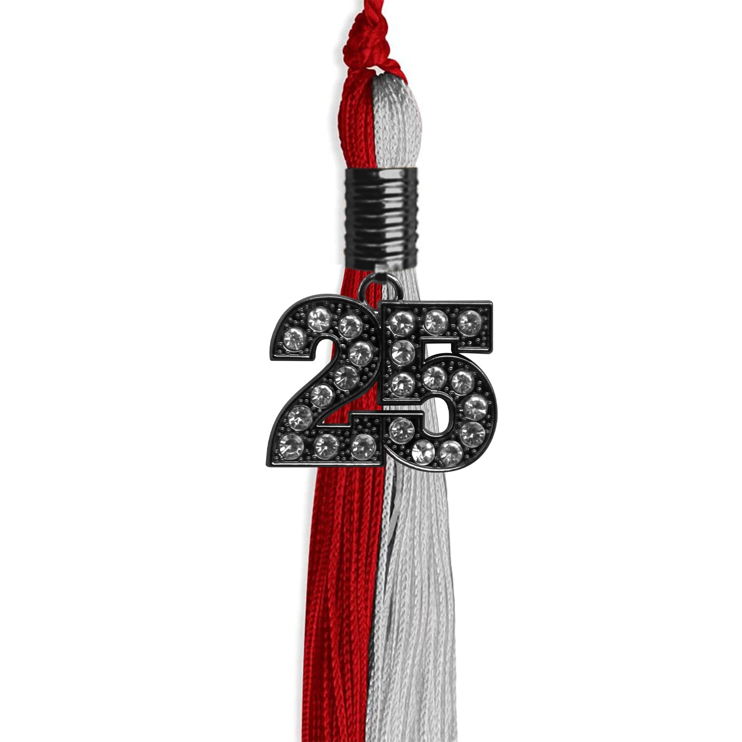 Red/Grey Graduation Tassel with Black Bling Charm by Wholesale Grad Supply