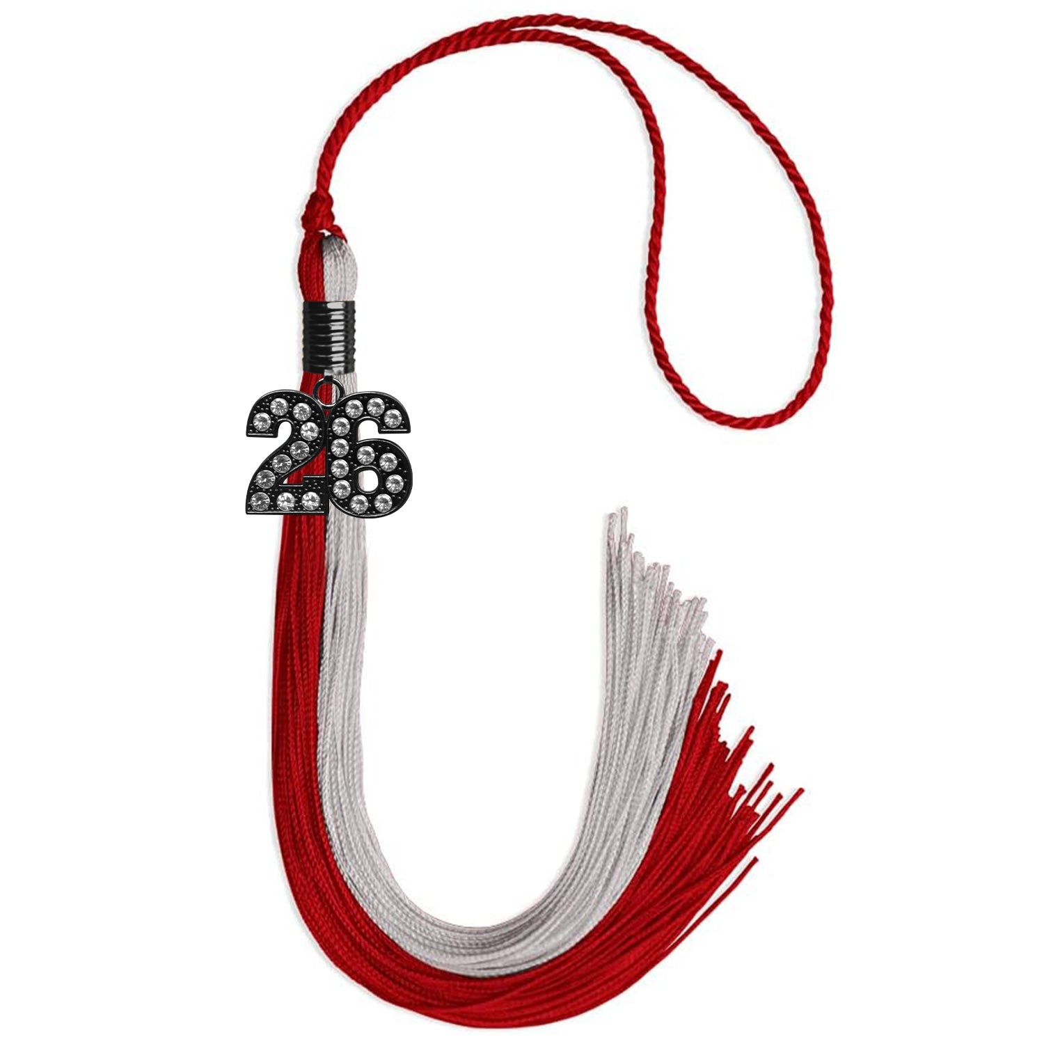 Red/Grey Graduation Tassel with Black Bling Charm by Wholesale Grad Supply