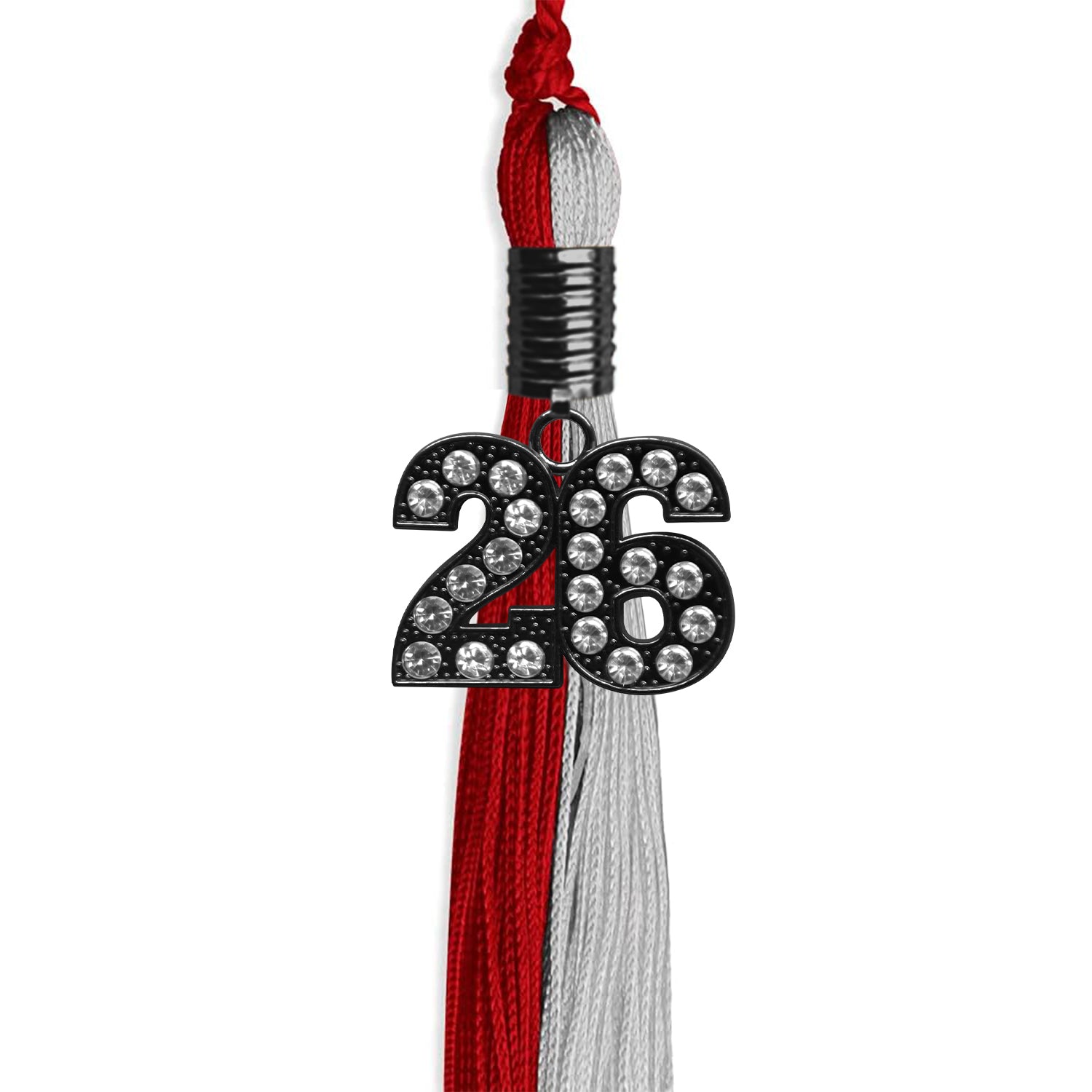 Red/Grey Graduation Tassel with Black Bling Charm by Wholesale Grad Supply