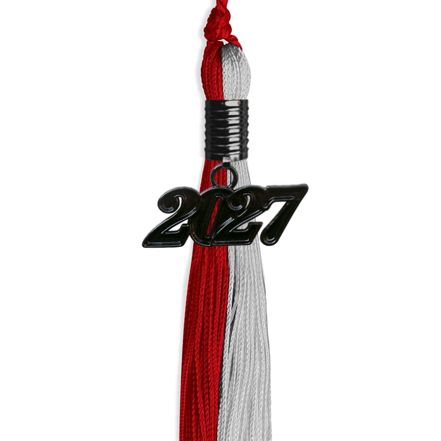 Red/Grey Graduation Tassel with Black Bling Charm by Wholesale Grad Supply