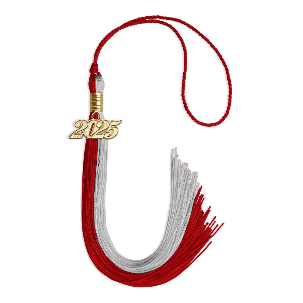 Red/Grey Graduation Tassel with Gold Bling Charm by Wholesale Grad Supply