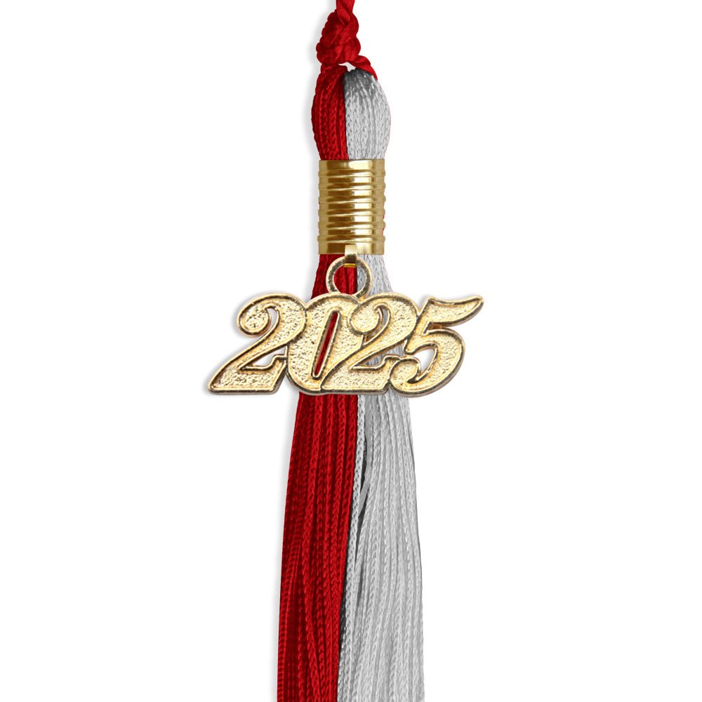 Red/Grey Graduation Tassel with Gold Bling Charm by Wholesale Grad Supply