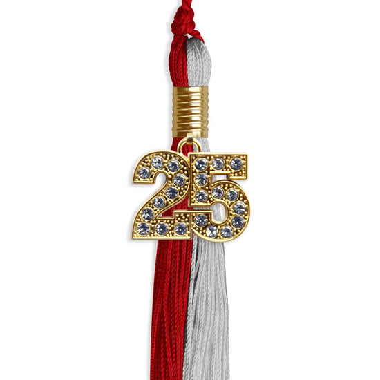 Red/Grey Graduation Tassel with Gold Bling Charm by Wholesale Grad Supply