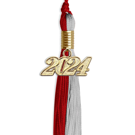 Red/Grey Graduation Tassel with Gold Bling Charm by Wholesale Grad Supply