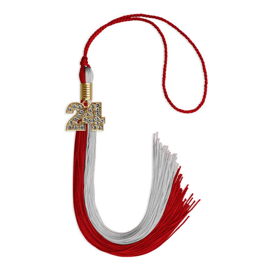 Red/Grey Graduation Tassel with Gold Bling Charm by Wholesale Grad Supply