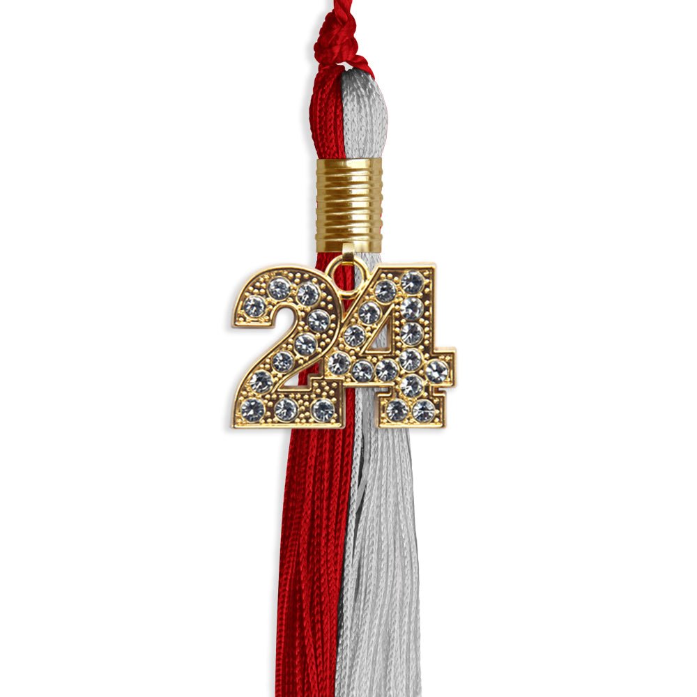 Red/Grey Graduation Tassel with Gold Bling Charm by Wholesale Grad Supply
