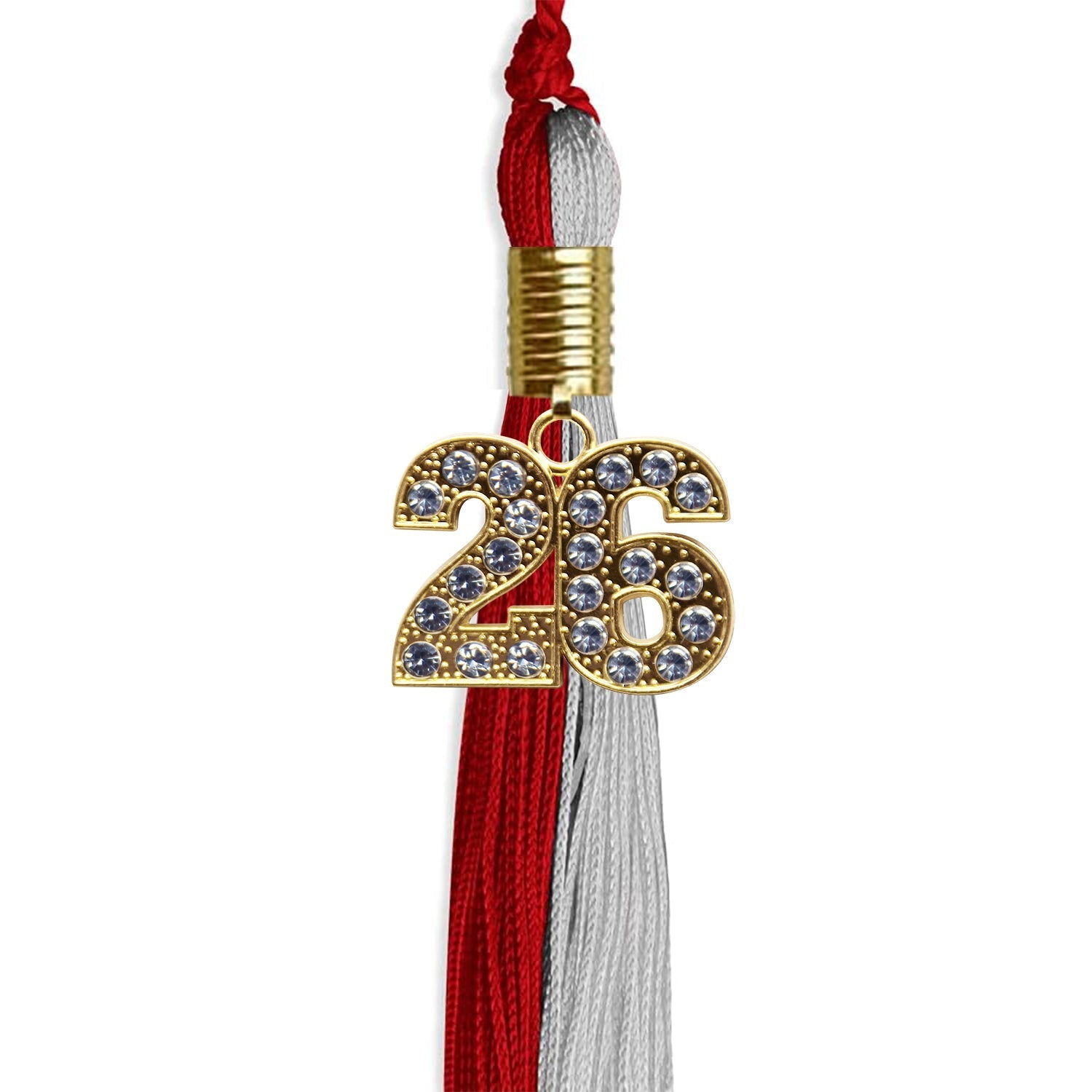 Red/Grey Graduation Tassel with Gold Bling Charm by Wholesale Grad Supply