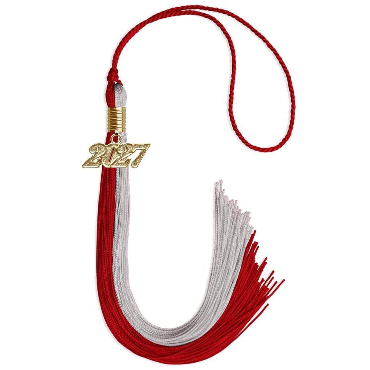 Red/Grey Graduation Tassel with Gold Bling Charm by Wholesale Grad Supply