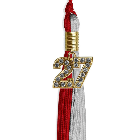 Red/Grey Graduation Tassel with Gold Bling Charm by Wholesale Grad Supply