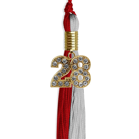 Red/Grey Graduation Tassel with Gold Bling Charm by Wholesale Grad Supply