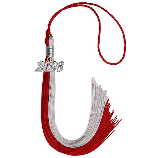 Red/Grey Graduation Tassel with Silver Bling Charm by Wholesale Grad Supply
