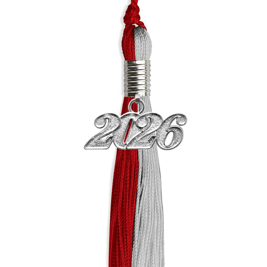 Red/Grey Graduation Tassel with Silver Bling Charm by Wholesale Grad Supply