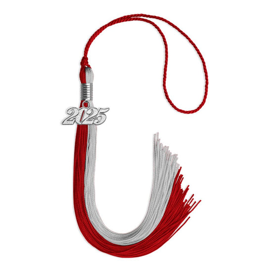 Red/Grey Graduation Tassel with Silver Bling Charm by Wholesale Grad Supply