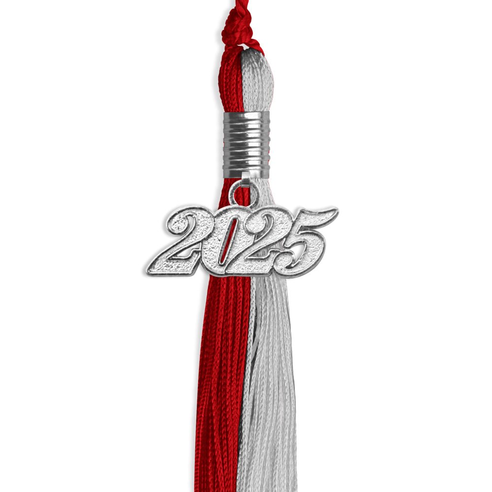Red/Grey Graduation Tassel with Silver Bling Charm by Wholesale Grad Supply
