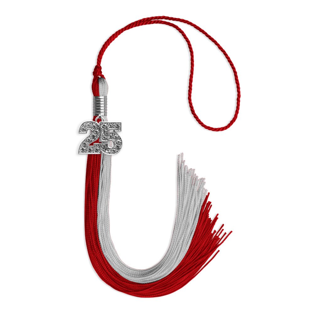Red/Grey Graduation Tassel with Silver Bling Charm by Wholesale Grad Supply
